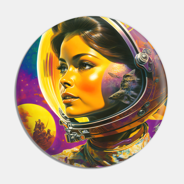 We Are Floating In Space 11 SciFi Inspired Retro Artwork Science Fiction Pin TeePublic