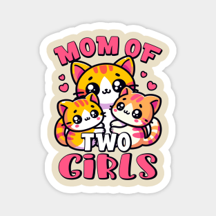 Mom of Two Cute Kawaii Kittens Family Pregnancy Announcement Magnet