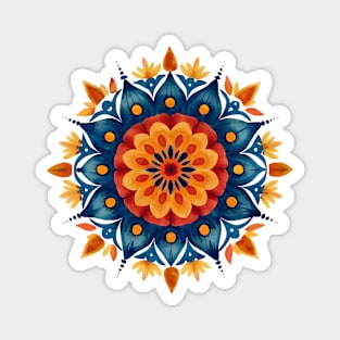 Orange and blue boho mandala pattern Magnet