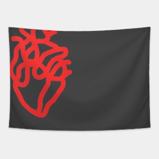 Red heart line art Tapestry