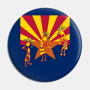 Arizona Flag Color Kokopelli Tribal Flute Players Pin
