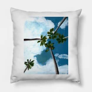 Palm Trees in the Sky Gouache Painting Pillow