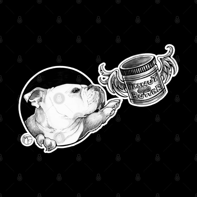 Bulldog Dream of Peanut Butter - White Outline Design by Nat Ewert Art