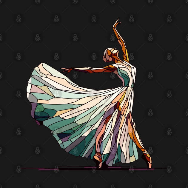 Beautiful ballerina in a white dress dancing, ballet dance, mosaic glass geometric by Nora Liak