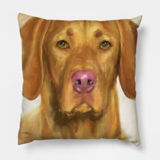 Painting of a Vizsla with a Light Brown Backgeound Pillow