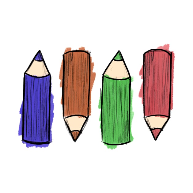 Color pencils: purple, orange, green and red by Kamaripen