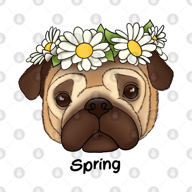 Cute pug with flower wreath on head by Kuchinska design