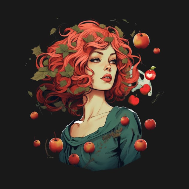 A Girl With Red Hair Surrounded by Apples Girl Who Loves Fruit by Positive Designer