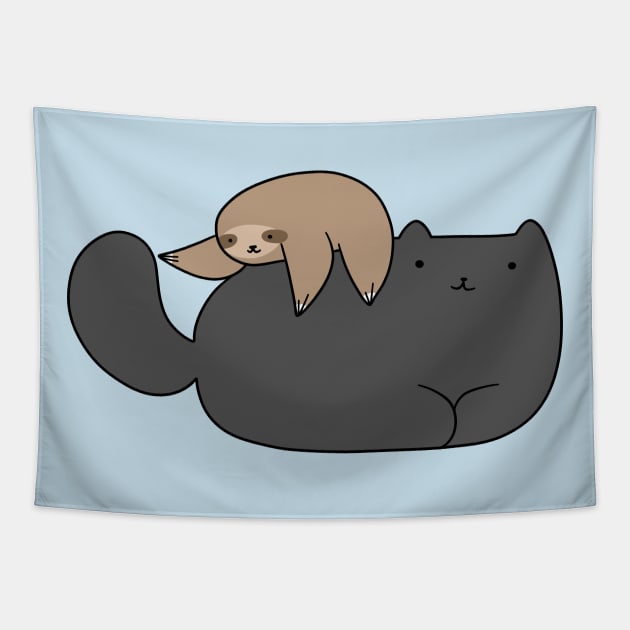 Baby Sloth Playing with Cat's Tail Tapestry by saradaboru