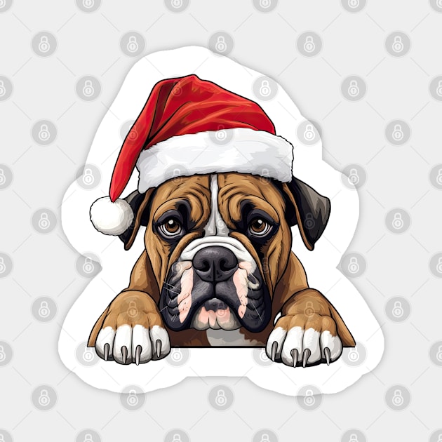 Christmas Peeking Boxer Dog Magnet by Chromatic Fusion Studio