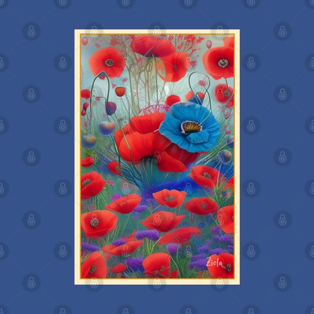 Pretty field of poppies colorful red and blue poppy flowers by ZiolaRosa