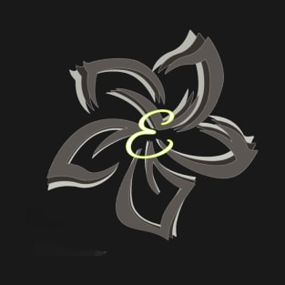 The letter E on a tribal plumeria T-Shirt