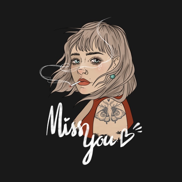 Girl with a cigarette "Miss You" by ARHEstore