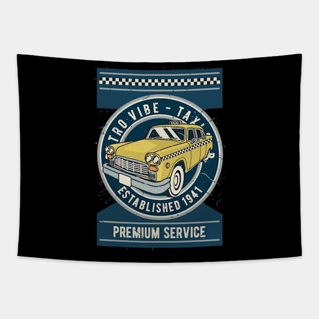 Taxi, Vintage Retro Classic Tapestry by CoApparel