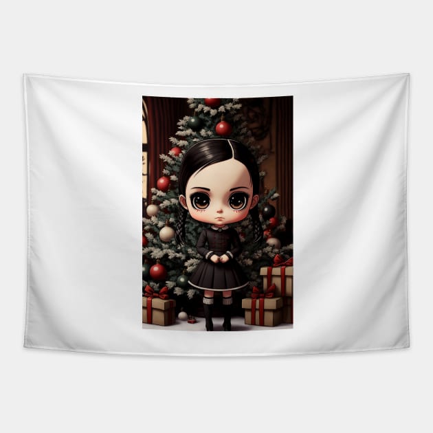 Wednesday Addams Christmas Tapestry by JigglePeek