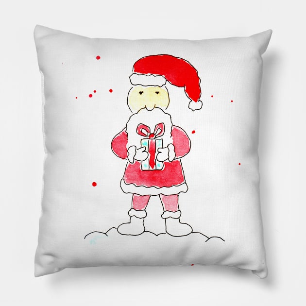 Santa Claus with a gift. Watercolor illustration on a winter theme, congratulations Pillow by grafinya