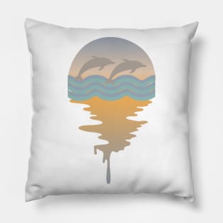 Retro Dolphins On An Ocean Background Pillow