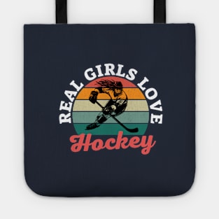 Retro Sunset Real Girls Love Hockey Tote