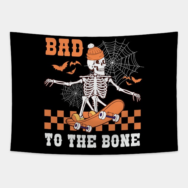 Bad To The Bone Skateboarding Skeleton Tapestry by ReeseClaybro