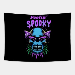 Feelin Spooky Psychedelic mushroom skull Halloween Tapestry