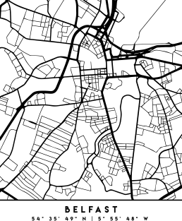 BELFAST NORTHERN IRELAND BLACK CITY STREET MAP ART Magnet