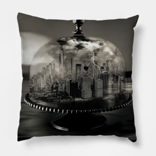 Manhattan Under the Dome Black and White Pillow