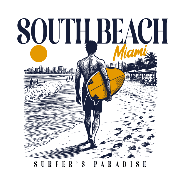 Vintage Surfing South Beach Miami, Florida // Retro Surfer Sketch // Surfer's Paradise by Now Boarding