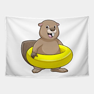 Beaver at Swimming with Swim ring Tapestry