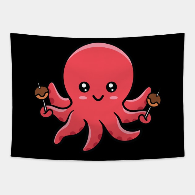 Cute Kawaii Takoyaki Octopus Tapestry by KawaiiAttack