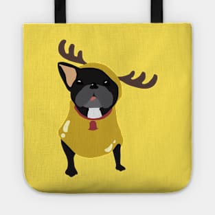 Frenchie in Reindeer Costume Tote