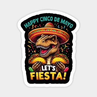 Cinco De Mayo Dinosaur Holding Taco Let's Fiesta Mexican Fun Magnet