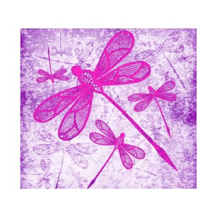 Hot pink lace dragonflies on texture T-Shirt