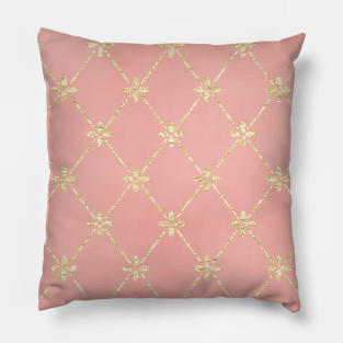 Gold Foil Floral Lattice - Peach Pillow