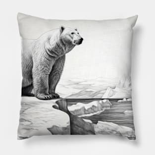 Polar Bear Animal Predator Wild Nature Ink Sketch Style Pillow