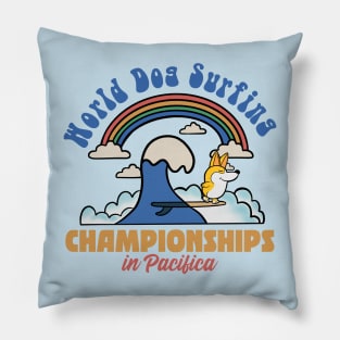 Dog surfing in pacific california Pillow