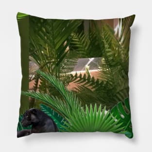 Black panther between palms Pillow