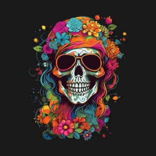 Hippy Skull Groovy Halloween Graphic Women Teens Girls T-Shirt