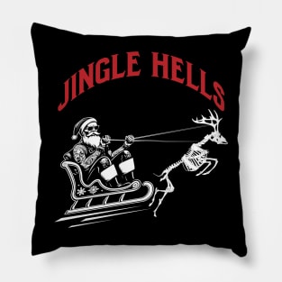 Christmas Jingle Hells Santa with Skeleton Reindeer Pillow