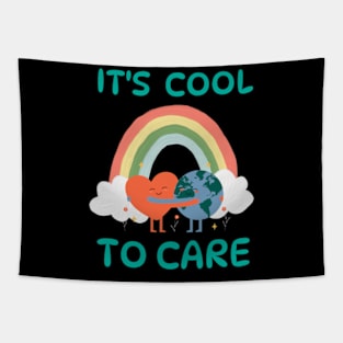 It's Cool To Care   earth day 2024 gift april 22 Cute Teacher  Lover Rainbow Tapestry