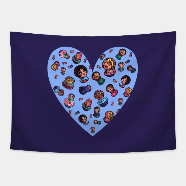 Russian Dolls Blue Heart Tapestry by Hoda Hefzy 