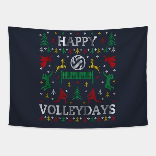 Funny Happy Volleydays Volleyball Ugly Christmas Sweater Party Tapestry by TeeCreations