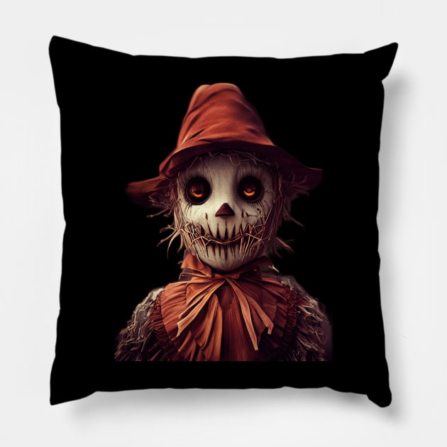 Spooky Scarecrow Halloween Scary Design Pillow by JustPick