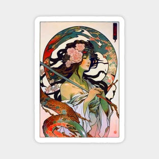 Japanese Vintage Art Nouveau Dragon Lady Priestess Magnet