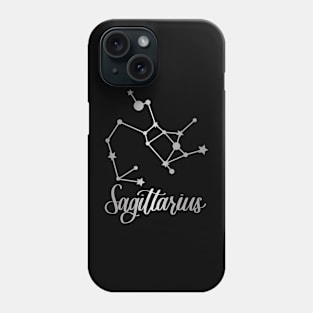 Sagittarius Zodiac Constellation in Silver - Black Phone Case