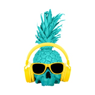 Pineapple skull in yellow headphones and glasses T-shirt. T-Shirt