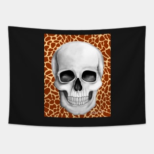 Skull (On Giraffe Print Background) Tapestry