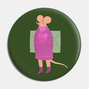 Cute girl mouse in pink dress with love letter Pin