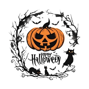 Happy Halloween typography poster with handwritten calligraphy text illustration T-Shirt