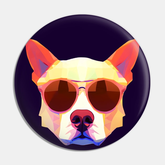 Cool Low Poly Dog wearing Sunglasses Pin by Artist Rob Fuller