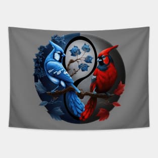 Blue Jay Red Cardinal image Tapestry